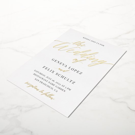 Elegant klassieke Gold Foil Hand Lettered Script v Folie Uitnodiging (Gedraaid)