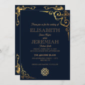 elegant Klassieke luxe blauwe goudfoto bruiloft Kaart (Voorkant / Achterkant)