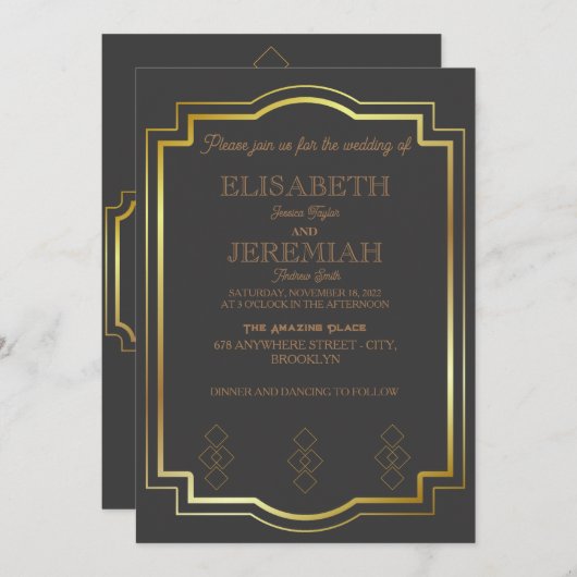 elegant Klassieke luxe gouden bruiloft Kaart (Voorkant / Achterkant)