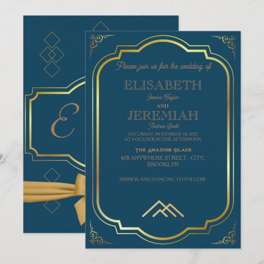 elegant Klassieke luxe officiële gouden bruiloft Kaart (Voorkant / Achterkant)