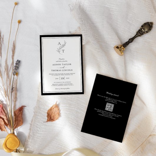 Elegant | Klassieke Monogram QR Code Trouw  Kaart