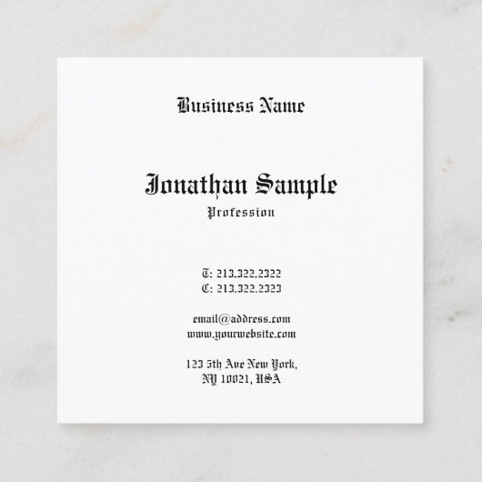 Elegant klassieke nostalgge look Oude Engelse teks Vierkante Visitekaartje (Achterkant)