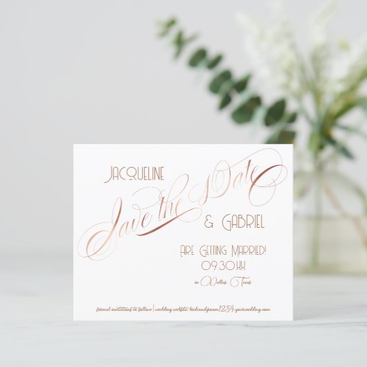 Elegant klassieke Script Calligraphy Save the Date (Staand voorkant)