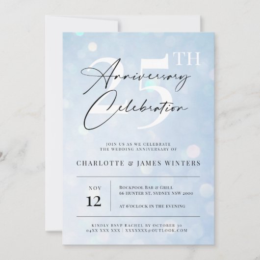 Elegant klassieker blauwe waterverf 25-jarig besta kaart (Voorkant)