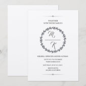 Elegant, klassisch Monogramm Kranz Einladung Kaart (Voorkant / Achterkant)