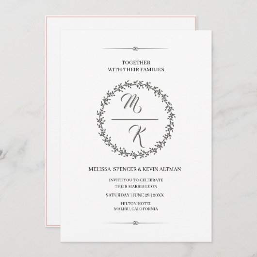 Elegant, klassisch Monogramm Kranz Kaart (Voorkant / Achterkant)