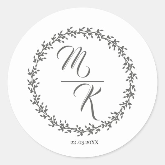 Elegant, klassisch Monogramm Kranz Ronde Sticker (Voorkant)