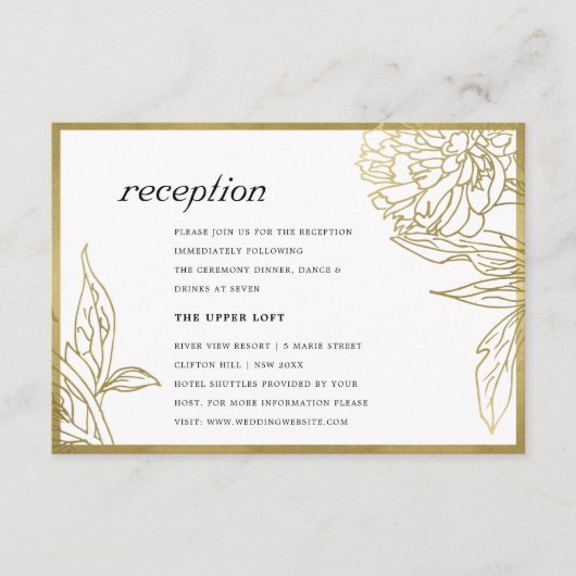 ELEGANT KLASSY GOLD FOIL FLORAL RECEPT INFORMATIEKAARTJE (Voorkant)
