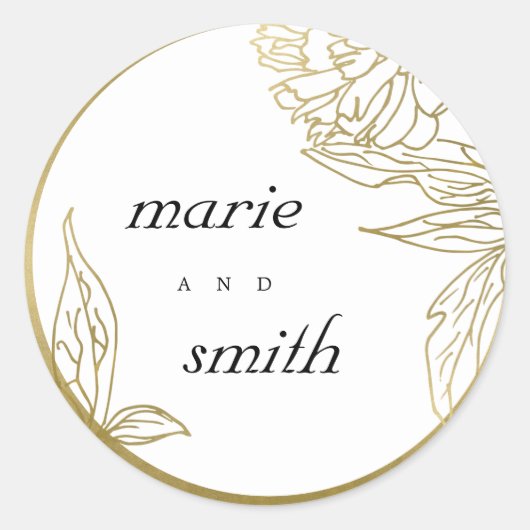 ELEGANT KLASSY GOLD FOIL LUXE FLORAL WEDING RONDE STICKER (Voorkant)