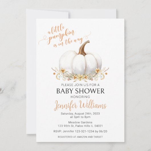 Elegant klein pompoen genderneutraal baby shower kaart (Voorkant)