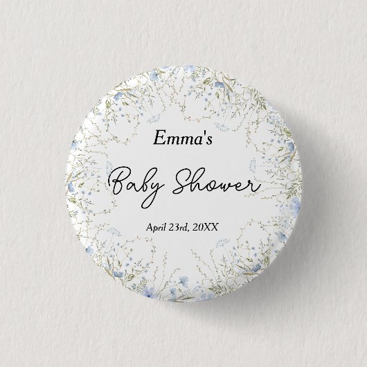 Elegant klein Wildflower Blue Flower Baby shower Ronde Button 3,2 Cm (Voorkant)