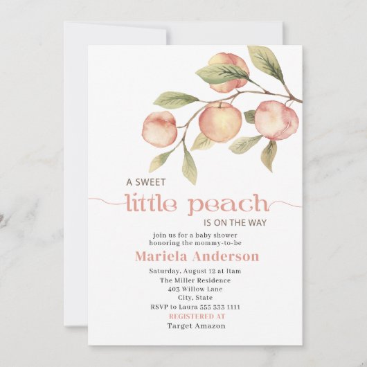 Elegant kleine perzik Waterverf Baby shower Kaart (Voorkant)