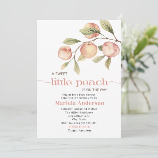 Elegant kleine perzik Waterverf Baby shower Kaart (Staand voorkant)