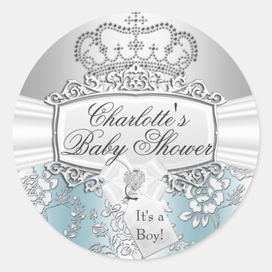 Elegant kleine prins blauw Baby shower Sticker (Voorkant)