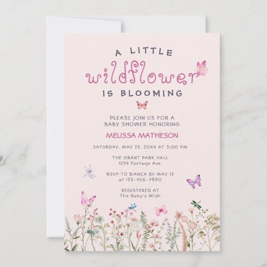 Elegant Kleine Wildbloem Boho Meisje Baby shower Kaart (Voorkant)