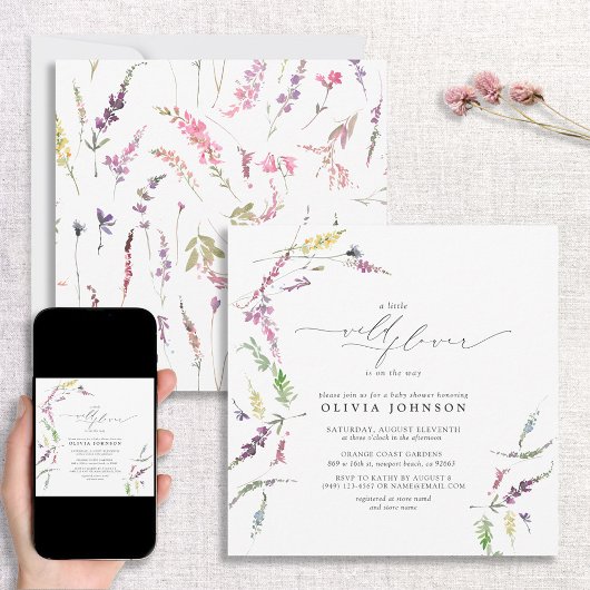 Elegant Kleine Wildflower Script Meisje Baby showe Kaart