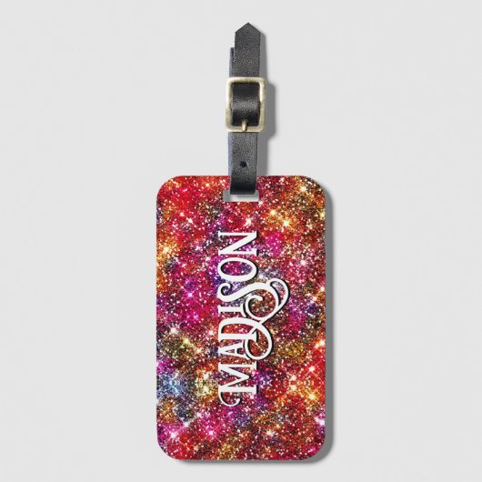 Elegant kleurig faux Glitter monogram Bagagelabel (Voorkant (verticaal))
