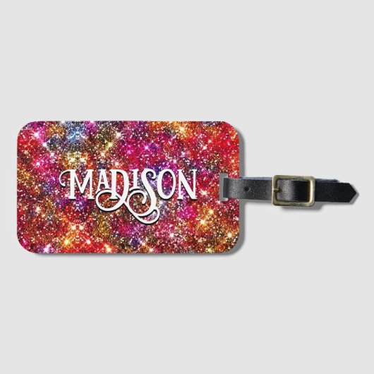 Elegant kleurig faux Glitter monogram Bagagelabel (Voorkant (horizontaal))