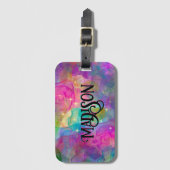 Elegant kleurig marmer monogram bagagelabel (Voorkant (verticaal))