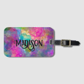 Elegant kleurig marmer monogram bagagelabel (Voorkant (horizontaal))