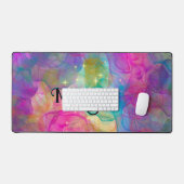 Elegant kleurig marmer monogram bureaumat (Keyboard & Muis)