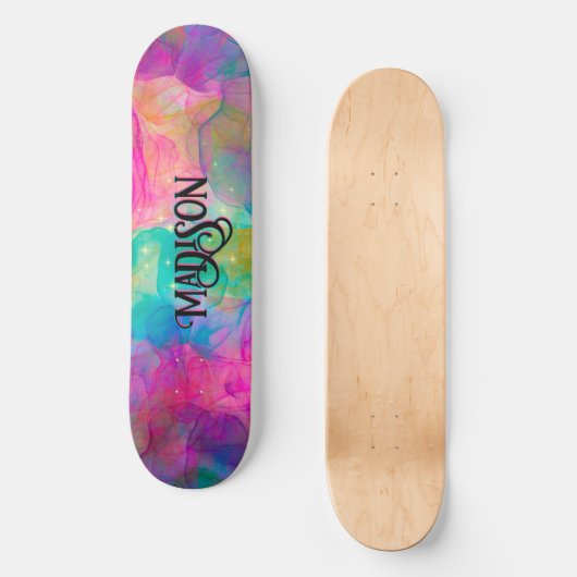 Elegant kleurig marmer monogram persoonlijk skateboard (Voorkant)
