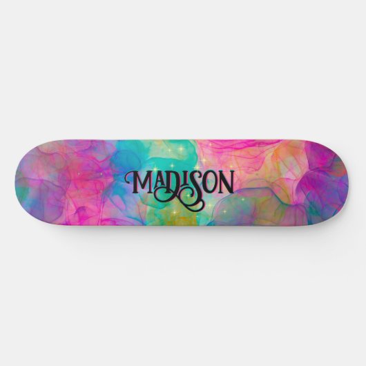 Elegant kleurig marmer monogram persoonlijk skateboard (Horizontaal)