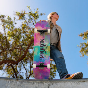 Elegant kleurig marmer monogram persoonlijk skateboard