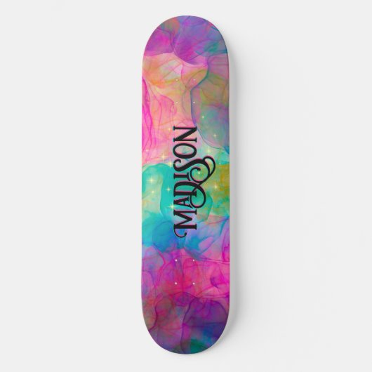 Elegant kleurig marmer monogram persoonlijk skateboard (Voorkant)