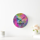 Elegant kleurig marmer monogram ronde klok (Huis)