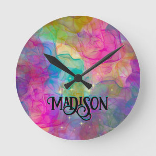 Elegant kleurig marmer monogram ronde klok