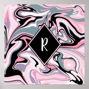 Elegant kleurig marmer roze paars blauw poster