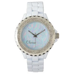 elegant kleurig roze blauw paars witte marmer horloge