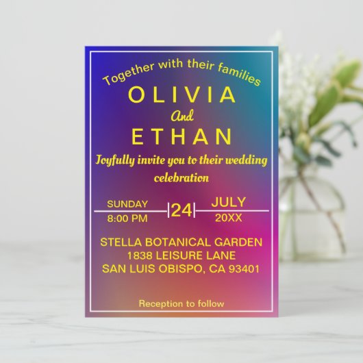 Elegant kleurige neonkleuren Weddenschap Kaart (Staand voorkant)