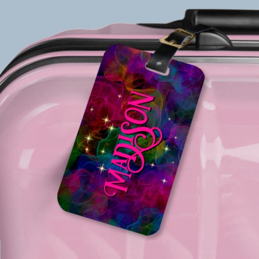 Elegant kleurige sparren rookmonogram bagagelabel