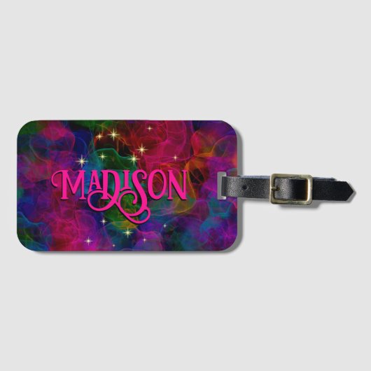 Elegant kleurige sparren rookmonogram bagagelabel (Voorkant (horizontaal))