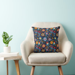 Elegant & Kleurrijk Bloemen Mexicaans Folk Patroon Kussen