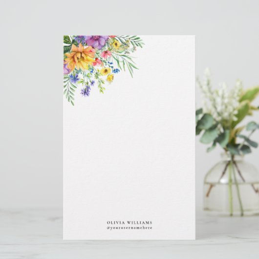 Elegant kleurrijk bloemenmonogram briefpapier (Staand voorkant)