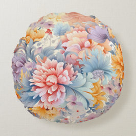 Elegant kleurrijk bloemenpatroon Japan Art Rond Kussen