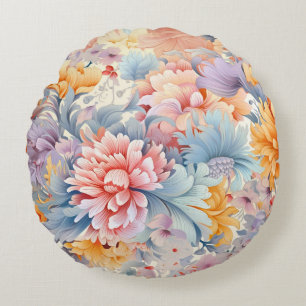 Elegant kleurrijk bloemenpatroon Japan Art Rond Kussen