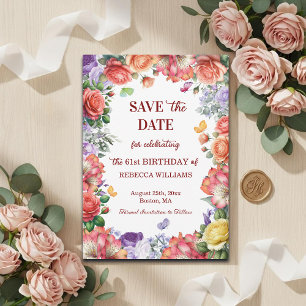 Elegant Kleurrijk Bloemmotief 61e Verjaardagsfeest Save The Date