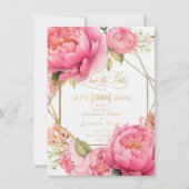 Elegant Kleurrijk Blush Roze Pioenrozen Script Save The Date (Voorkant)