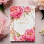 Elegant Kleurrijk Blush Roze Pioenrozen Script Save The Date