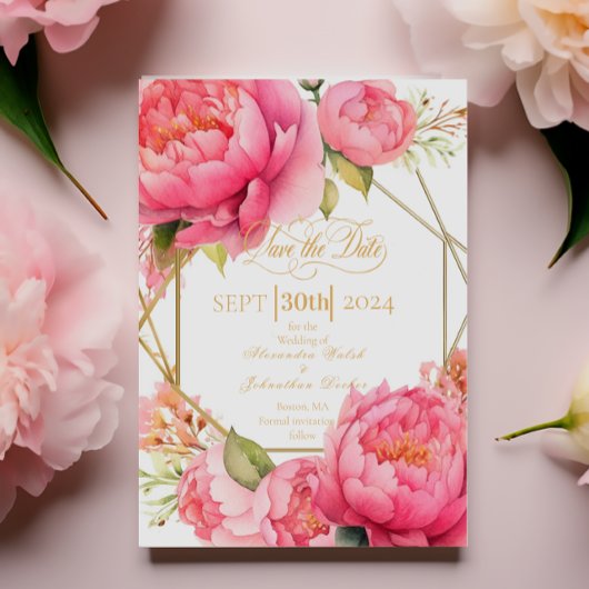 Elegant Kleurrijk Blush Roze Pioenrozen Script Save The Date