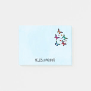 Elegant kleurrijk Butterflies Patroon op blauw Post-it® Notes