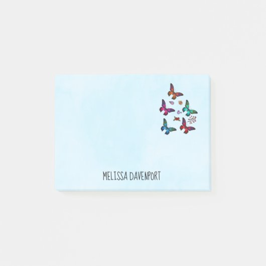 Elegant kleurrijk Butterflies Patroon op blauw Post-it® Notes (Voorkant)