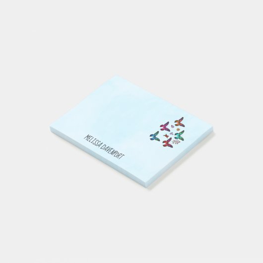 Elegant kleurrijk Butterflies Patroon op blauw Post-it® Notes (Schuin)