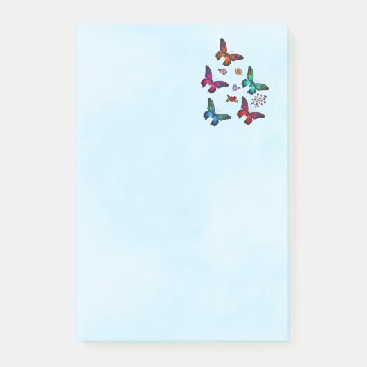 Elegant kleurrijk Butterflies Patroon op blauw Post-it® Notes (Voorkant)