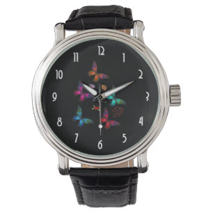Elegant kleurrijk Butterflies Patroon op zwart Horloge