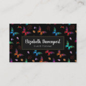 Elegant kleurrijk Butterflies Patroon op zwart Visitekaartje (Voorkant)